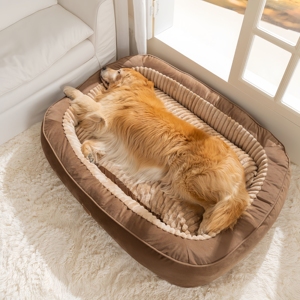 Luxury Soft Large Dog <b>Nest</b> Removable Cover Striped Modern Warm Rectangle Pet <b>Bed</b> for Cats & Dogs Comfortable Sleep - Product Image 5