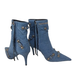<span class=keywords><strong>Stivaletti</strong></span> in Denim con tacco alto con cerniera Punk con tacco alto da donna di lusso Chic con rivetti <span class=keywords><strong>e</strong></span> <span class=keywords><strong>fibbie</strong></span> - Product Image 5