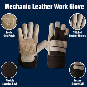 Guantes de Mecánico, Palma de Piel de Cabra, Dorso de Spandex, Doble Palma Reforzada, Muñequera de Velcro, Guantes de Seguridad para Trabajo Industrial OEM - Product Image 3
