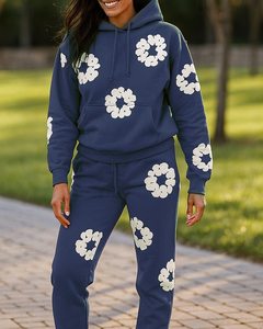 Completo Due Pezzi Donna <span class=keywords><strong>Primavera</strong></span>-Autunno 2025, Felpa con Cappuccio <span class=keywords><strong>e</strong></span> Pantaloni Casual con Stampa Floreale - Product Image 4