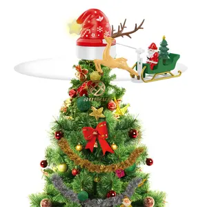 Christmas Ornaments Tree Topper Xmas Tree Rotating Flying Santa Sleigh Reindeer HN967644