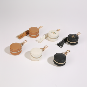 Rond en cuir PU à la mode bijoux sac fermeture à glissière Support Logo personnalisé imprimé Portable en gros pendentif stockage 7*7*3.5cm - Product Image 1