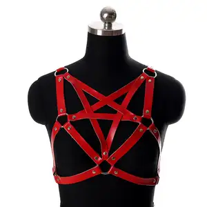 Wanita Star Harness Bra Body Harness Lingerie seksi Spandex Pastel Gothic Pentagram Cage Bra Bondage Harness