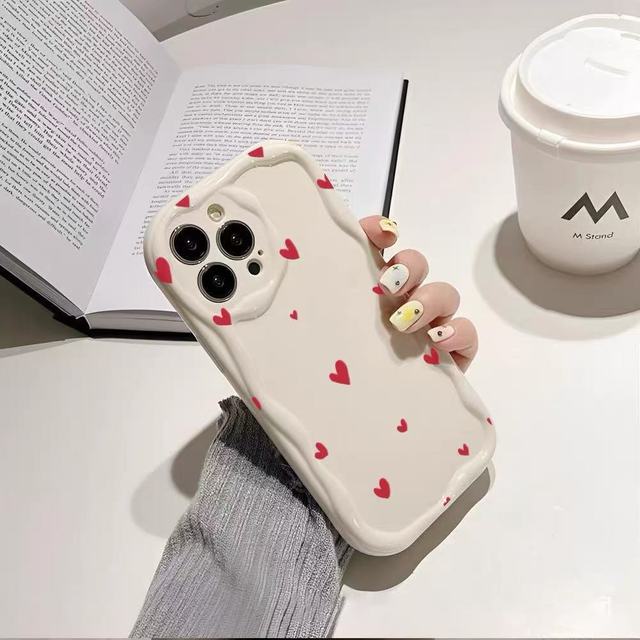 INS Simple Love Mobile Accessories Phone case for iPhone 16 15 17 Pro Max 14 13 12 11 Cream Pattern Shell Funda Back Cover