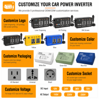 Inversor de Corriente para Auto de 200W, de 12V CC a 110V CA, con Pantalla LED de Voltaje, Enchufe Estándar Americano, Cargador Rápido USB-A y Tipo-C