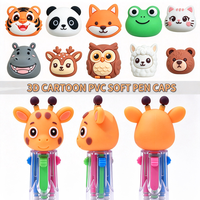 Embouts de stylo en PVC souple moulés en 3D personnalisés, avec logo de dessin animé, pour stylos d'étudiant, fournis par l'usine