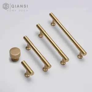Qiansi High Quality Brass t bar 96mm 128mm Long Furniture hardware Brushed Finish Drawer Knob for Dresser Modern Handles