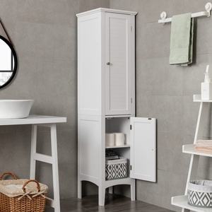 Armoire haute à pieds multifonctionnelle avec porte, adaptée à la salle de bain, au salon ou à la cuisine, armoire étroite blanche simple - Product Image 3