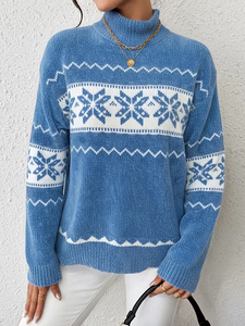 Pull en tricot Fair Isle pour femme, hiver 2026, col montant, manches longues, motif flocon de neige, 100 % acrylique, style nordique - Product Image 3