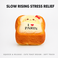 Jouet Squishy Pain de mie Paris à remontée lente, motif visage Kawaii et cœur, anti-stress, cadeau de bureau
