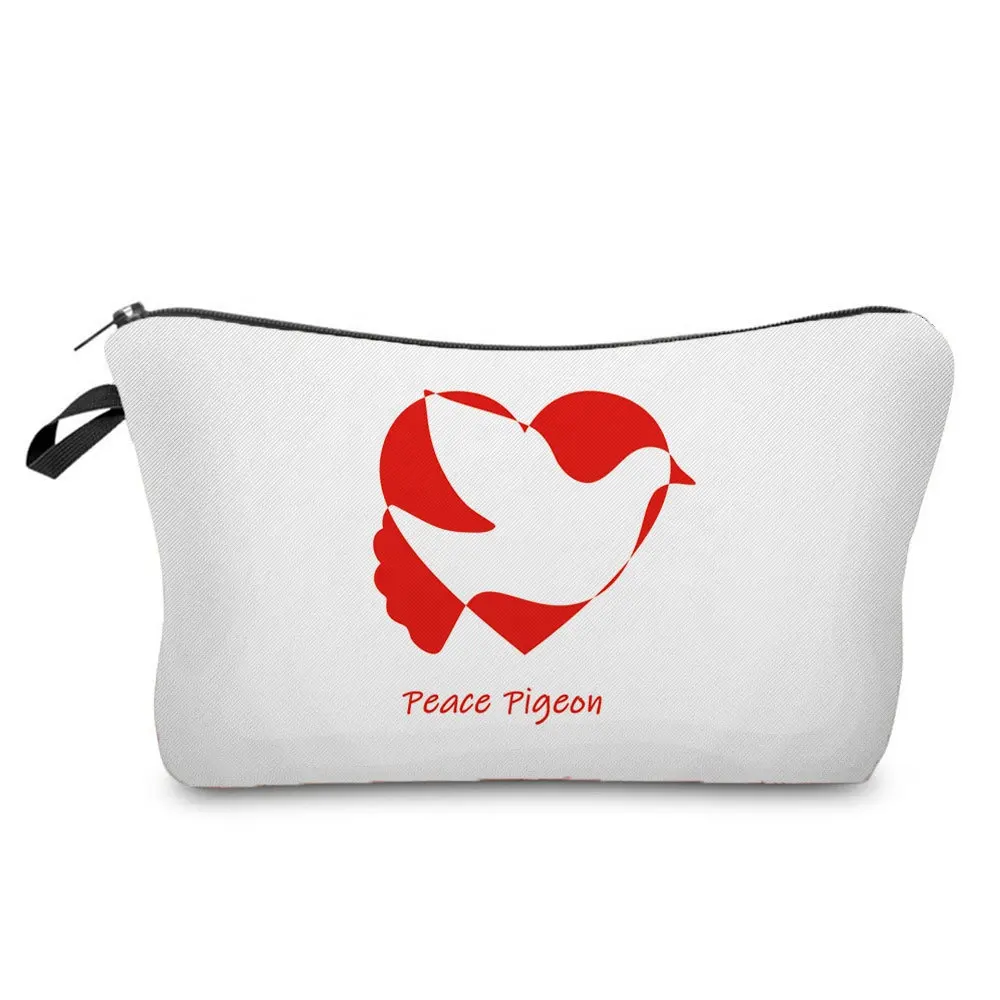 Personalizado Pequeno Viagem Custom Peace pombo pombo impresso Maquiagem Pouch Square Storage Saco cosmético com Zipper