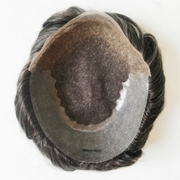 Q6 gros délié naturel 100% réel humain indien Gery système de remplacement de cheveux mâle suisse dentelle toupet Patch pour les hommes âgés