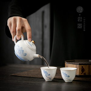 Dehua White Porcelain Kung Fu <b>Tea</b> <b>Set</b> Teapot And Two <b>Cups</b> Hand Painted Lotus Flower Complete <b>Set</b> For Business Gifts - Product Image 3
