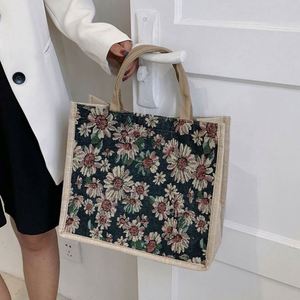 Bolsa de Compras de Yute con Diseño de Dibujos Animados, Estilo Coreano, Linda Bolsa de Mano de Lona Vintage para Mujer - Product Image 3