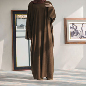 High Quality Handmade Modest Muslim Thick Polyester Maxi Dress <b>Islamic</b> <b>Clothing</b> Winter Corduroy Closed Abaya Slit Sleeve - Product Image 3