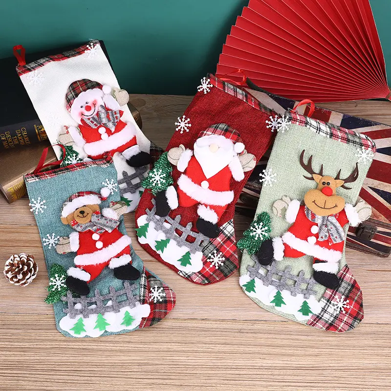 Christmas Tree Decorations 3D Cartoon Santa Claus Deer Snowman Bear Large Hanging Candy Gift Bag Socks