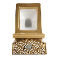 WC monobloc allongé en céramique, plaqué or de luxe, à poser au sol, à double chasse, avec siphon en S, pour hôtels modernes, avec fonction de lavage des fesses
