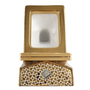 WC monobloc en céramique de luxe doré électrolytique pour hôtel moderne, à poser au sol, avec double chasse d'eau et siphon en S - Product Image 5