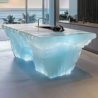 R060 Console en résine effet glacier de couleur personnalisée Table d'entrée Couloir Mobilier artistique Bureau de réception en résine au design moderne
