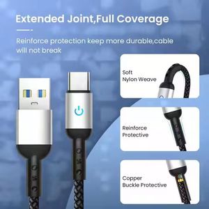 Wholesale Price Nylon Braided Aluminum Alloy Type <b>C</b> Cable Mobile Phone Fast Charging <b>Usb</b> Data Cable <b>Usb</b> <b>C</b> With Light - Product Image 5