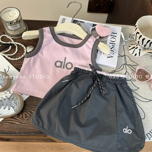 Tongxingyuan Girls Vest Set Pink Sleeveless Top Black Skirt Two Piece Summer Outfit Kids Fashion Clothes - Product Image 2