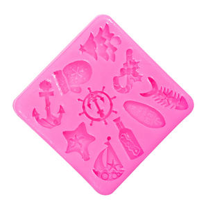 Moule en silicone graphique avec motifs : Arbre de Noël carré, Ancre, Gouvernail, Gants, Baguette magique, Bouteille de vin, Bouteille à messages flottante, Squelette de poisson - Product Image 4