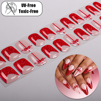 Fabricant sur mesure de vernis à ongles en gel, bandes d'ongles, autocollants pour ongles avec design pailleté pour la Saint-Valentin, sans UV, sans BSA, enveloppes d'ongles en gel