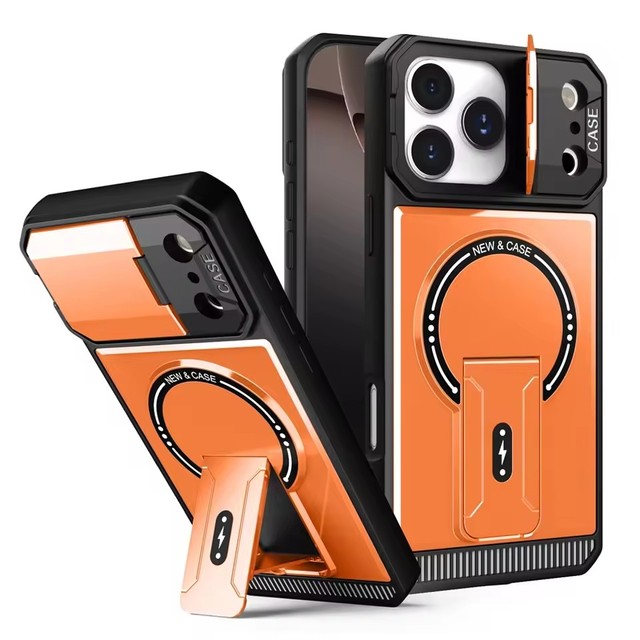 Luxury Armor Flip Camera Protect Wireless Charging Phone Case for iPhone 17 Pro Max Magnetic Fold Stand Cover