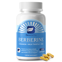 Capsules de complexe de berbérine HCL 10-en-1 avec cannelle de Ceylan, chardon-Marie et NAC pour le soutien du glucose sanguin, du métabolisme hépatique et cardiaque – Capsule végétalienne