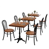 Ensemble table et chaises de style américain rétro en bois massif pour restaurants - Table à manger longue avec quatre chaises multifonctionnelles