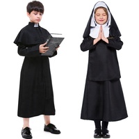 Costume de missionnaire religieux pour spectacle d'Halloween, uniforme de prêtre, robe de religieuse fantaisie, robes de pasteur d'église, vêtements médiévaux
