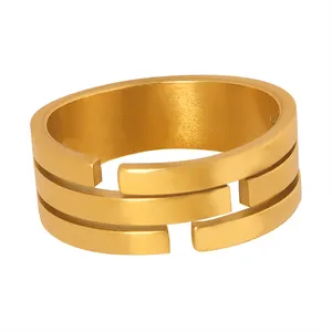 Hippe Pop Ring Hot Selling New Arrival Gepolijste Ring 18K Vergulde Roestvrijstalen Groothandel Sieraden Leverancier