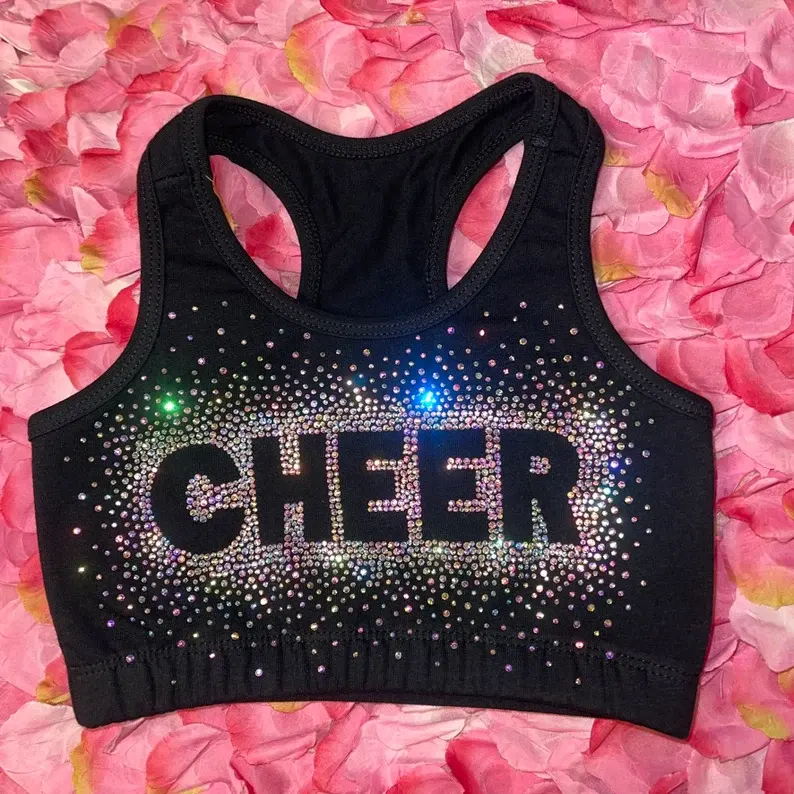 Beautiful Rhinestone Cheer Practice Sports Bra
