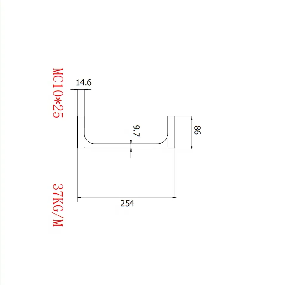 Kanal mc10specifications özellikleri: 254*86*9.7*14.6 standart ASTMA6/A 6m-12 S355JR ve A572 gelecek şehir projesi