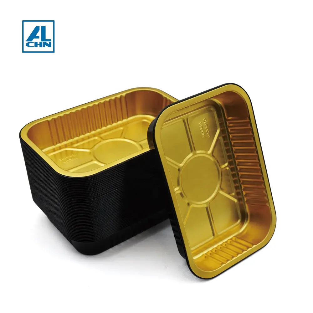 580ML/20oz שחור מחוץ, זהב בתוך חד פעמי סלט מיכל takeout אלומיניום רדיד מזון מגשי על ידי ALCHN