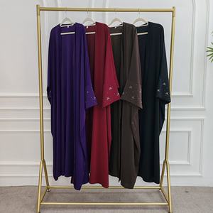 Loriya Abaya 2025 bayan giyim mütevazı Dubai Abaya hırka islam giyim ön açık Abaya boncuklu kol toptan - Product Image 6