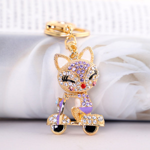 Encantador zorro motocicleta llavero Bling rhinestone animales llaveros mujer bolso encantos colgante moda cristal ciclismo zorro llavero - Product Image 5