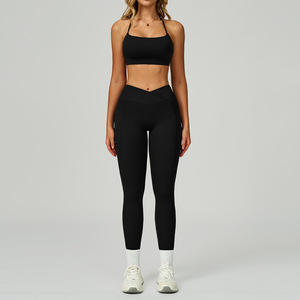 Conjunto Deportivo de Moda con Logotipo Personalizado, Sujetador Deportivo y Leggings de Yoga con Bolsillo, Ropa Deportiva para Gimnasio, Entrenamiento, Correr, Ejercicio, Tenis para <span class=keywords><strong>Mujer</strong></span> - Product Image 2