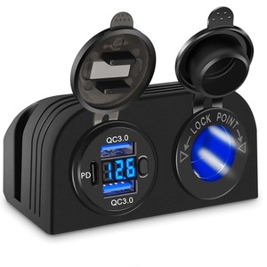4 en 1 <span class=keywords><strong>doble</strong></span> 18W QC3.0 + 30W PD USB C cargador con voltímetro e interruptor + <span class=keywords><strong>adaptador</strong></span> de toma de corriente de 12V Montaje en Panel de 2 orificios - Product Image 2