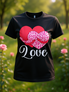 T-Shirt da Donna a Maniche Corte con Collo Tondo, Stampa Leopardata con Cuori Rosa, Vestibilità Regolare, 100% Cotone, Lavabile in Lavatrice - Product Image 2