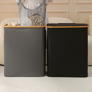 Cesto de lavandería plegable estrecho delgado para <span class=keywords><strong>ropa</strong></span>, cesto de lavandería de bambú con bolsa interior extraíble - Product Image 5