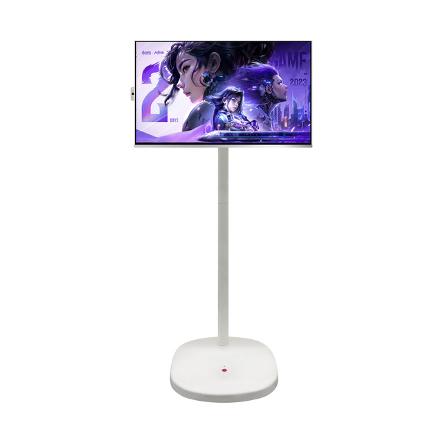 Smart Portable Tv with Battery 24-Inch Touch Screen TV with Android System White Cabinet and LED Backlight Screen Rechargeable