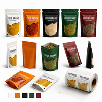 Sachets personnalisés imprimés pour assaisonnements avec fenêtre, refermables à fermeture éclair, pour poudres alimentaires et épices, vente en gros