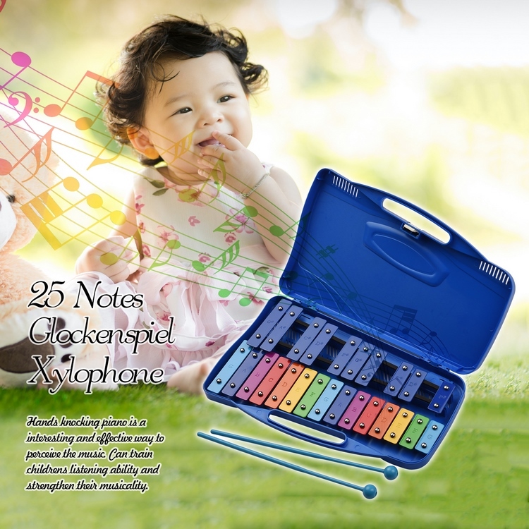 Xilófono De 25 Notas Con Mazos - Glockenspiel Musical Para Niños, Color Azul, Ideal Para Iniciación