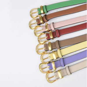 Ceinture de luxe en cuir véritable motif litchi de 2,3 cm <span class=keywords><strong>pour</strong></span> femme, boucle dorée mate vintage, ceinture fine grainée <span class=keywords><strong>pour</strong></span> jeans et robes - Product Image 4