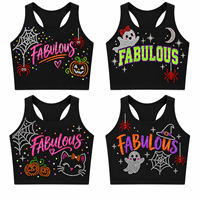 Halloween Cheerleading Uniform Bra Top Custom Rhinestone Spooky Cheer Practice Wear for Girls Team