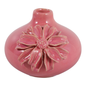 Vaso in Ceramica Rotondo con Dettagli Floreali Tridimensionali e Finitura Lucida per Arredamento Casa - Product Image 1