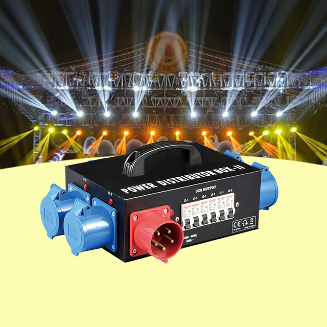 Portable 3-Phase 308V CEE Power Distribution Box with 32A Input/6x16A Output Robust Steel Housing for Stage/Rigging Use