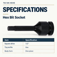 Soket Hex Bit 1/2 Inch Drive Satu Bagian Alat Tangan Kunci Hex Memanjang
