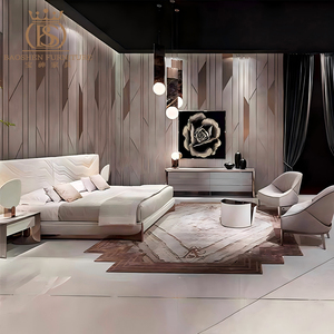 Lit double king size en cuir de luxe, nouveau design BS, grande tête de lit, mobilier de chambre à coucher moderne italien haut de gamme sur mesure pour villas - Product Image 3
